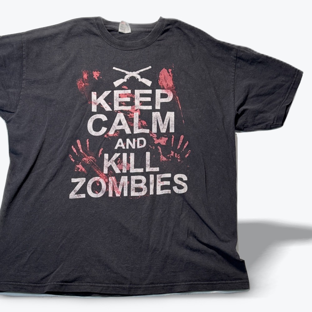 Vintage Horror T Shirt Screen Stars Keep Calm Kill Zombies Mens Large Black